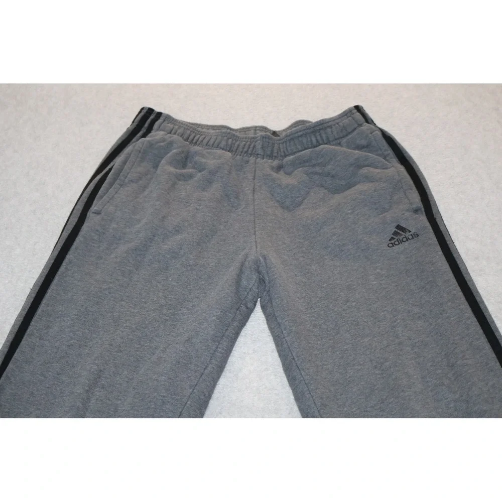 Adidas Sweatpants Mens Medium Gray Black 3-Stripe Joggers Gym Workout